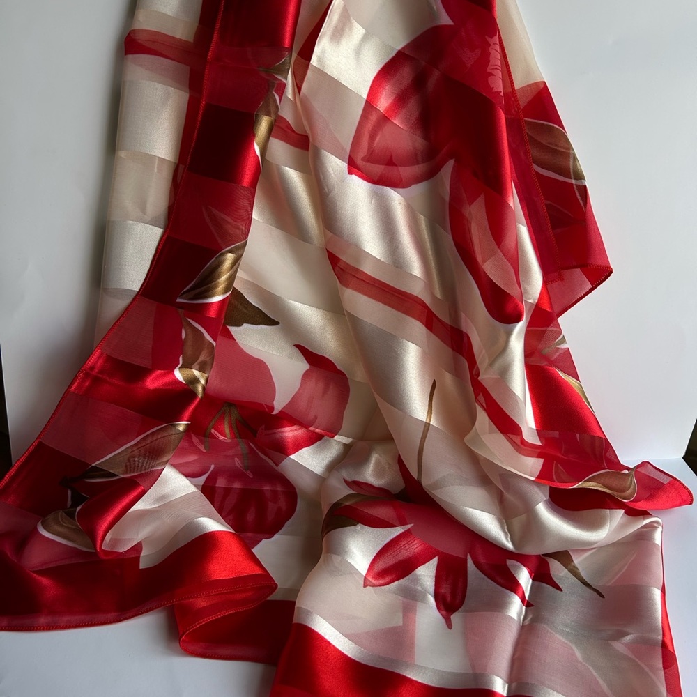 Red and White Floral Scarf